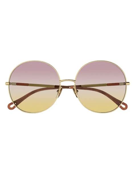 Buy Chloé Round Gold Sunglasses With Pinkyellow Gradient Lenses Golden At 33 Off Editorialist