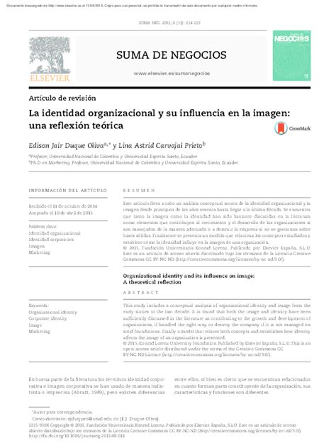 Pdf La Identidad Organizacional Y Su Influencia En La Imagen Una Reflexión Teórica