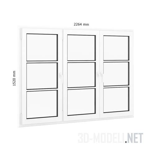 3D модель – Трехстворчатый оконный блок из белого металлопластика