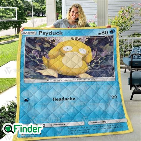 Psyduck Pokemon Trading Card Quilt Blanket Q Finder Trending Design T