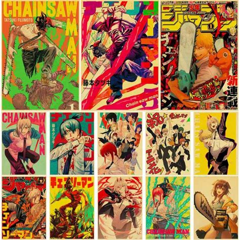 Hot Anime Chainsaw Man Posters And Prints Retro Kraft Paper Anime