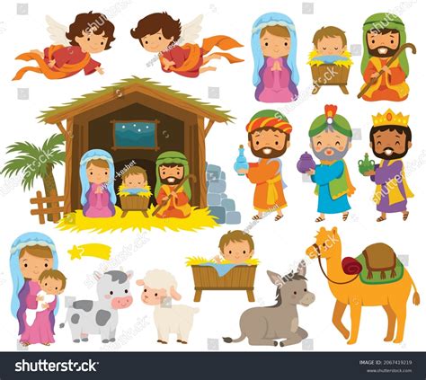 Nativity Scene Clipart Set Cartoon Baby Stock Illustration 2067419219 ...