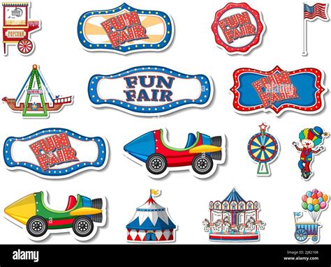 Sticker Set Of Amusement Park And Fun Fair Objects Illustration Stock