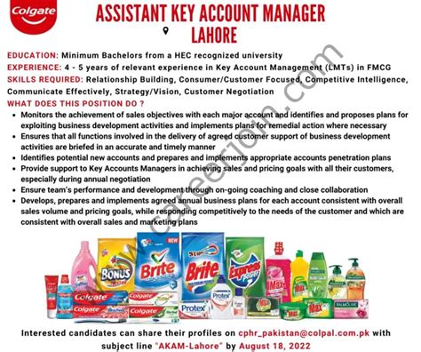 Colgate Pamolive Pakistan Jobs August 2022