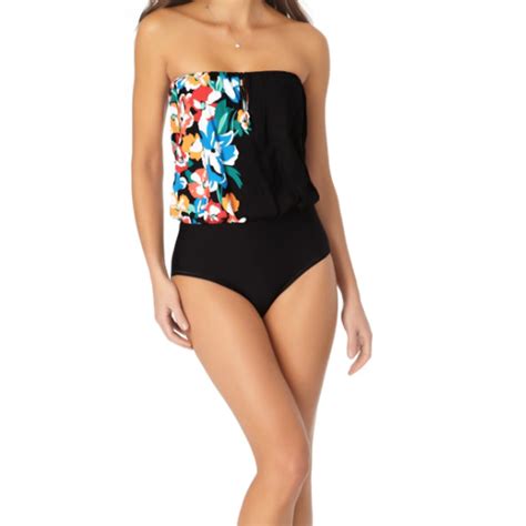 Anne Cole Blouson With Keyhole One Piece Swimsuit Black Size 10 Nwt