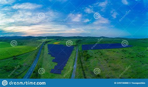 Panorama On Solar Panels To Generate Energy From The Sun S Rays Are