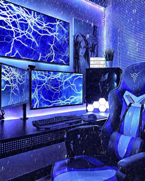 Sleek Black and Blue Gaming Setup