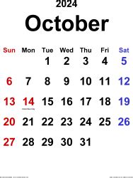 October Calendar Templates For Word Excel And Pdf