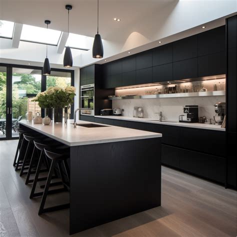 Black Wood Kitchen Cabinets Complement White Stone Countertops - Parlun