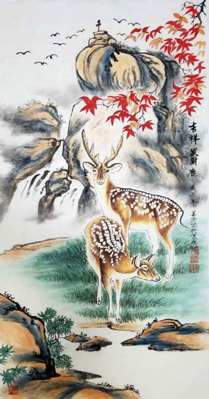 Chinese Deer Painting llg41199001, 55cm x 90cm(22〃 x 35〃)