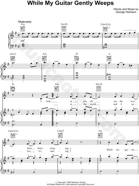 The Beatles While My Guitar Gently Weeps Sheet Music In E Minor Transposable Download