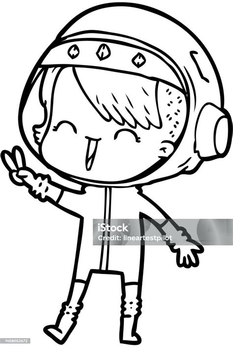 Happy Cartoon Space Girl Giving Peace Sign Stock Illustration Download Image Now Adult Art