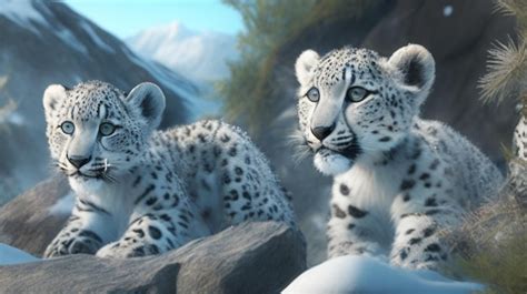 Premium AI Image | View of wild snow leopard cubs in nature