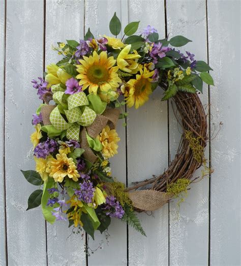 Sunflower Wreath Summer Wreath Burlap Wreath Front Door Etsy Summer