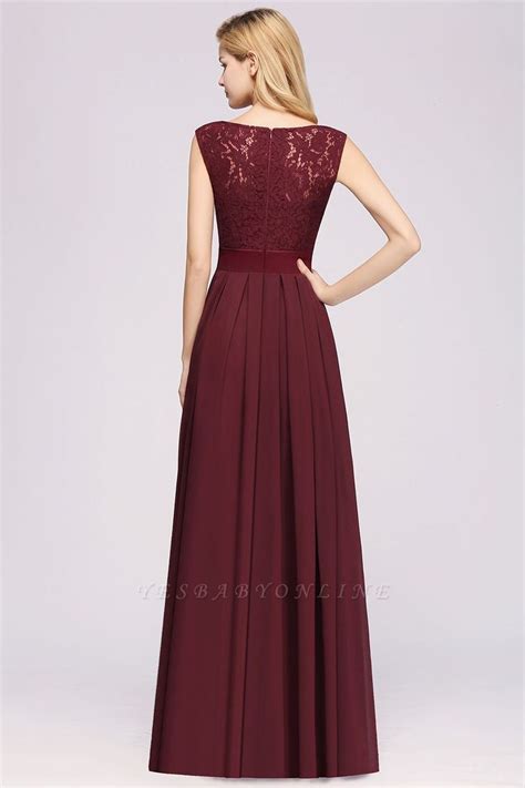 Simple A Line Chiffon Bridesmaid Dresses Scoop Sleeveless Lace