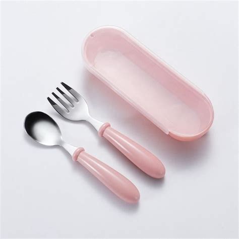 COUVERTS BEBE Pink set with box Ensemble de cuillères fourchettes en