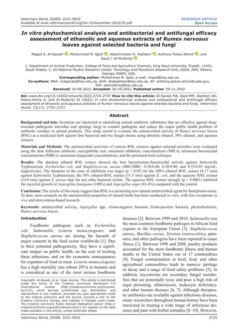 PDF In Vitro Phytochemical Analysis And Antibacterial And Antifungal