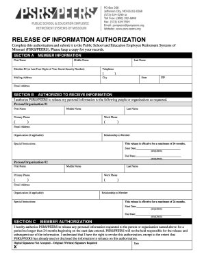 Fillable Online PSRS Release Of Information Authorization Form Fax