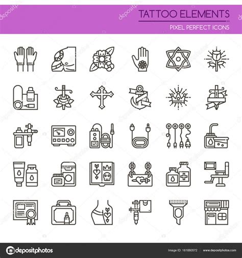 Tattoo Elements Thin Line And Pixel Perfect Icon Stock Vector Image