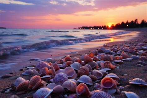 Premium Photo Seashell Shoreline At Dusk Sunset Wallpaper