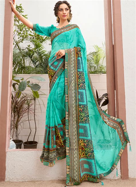 Buy Faux Georgette Multi Colour Abstract Print Printed Saree 134709