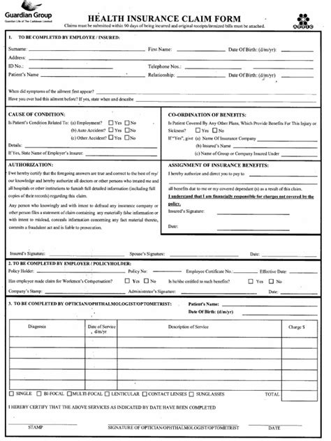 2018 Guardian Life Claim Form Dentist Insurance