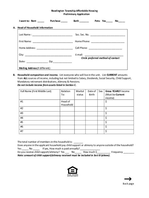 Fillable Online Readington Township Affordable Housing Preliminary