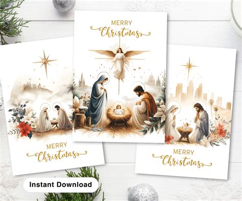 Set 3 Nativity Scene Religious Christmas Cards, Christian Christmas ...