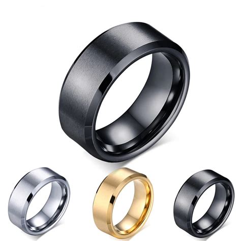 Alisouy 1pc 8mm Tungsten Carbide Black Gold Color Wedding Band