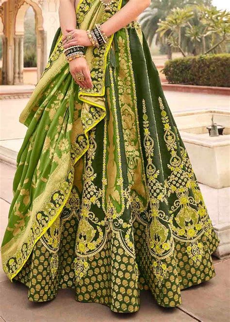 Shades Of Green Banarasi Silk Lehenga Choli With Khatli Work Embroider Ethnos