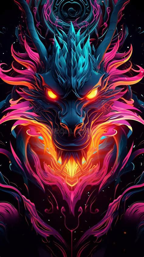 Neon Dragon on a Black Background. Stock Illustration - Illustration of magic, chinese: 303277215