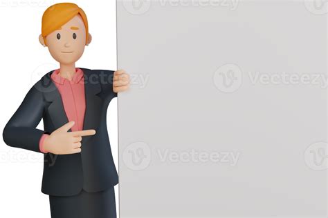 Businesswoman Holding Blank White Canvas 3d Character Illustration