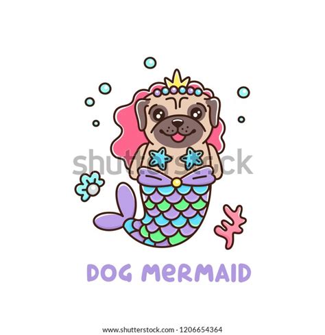 Dog Breed Pug Mermaid Costume Tail Stock Vector Royalty Free 1206654364