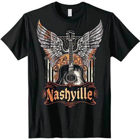 Vintage Nashville Music City Guitar Wings Black Tee Festival Ready Rock