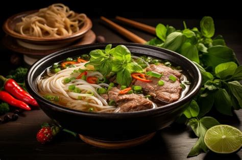 Premium Photo Photo Of A Bowl Of Steaming Pho With Fresh Herbs And