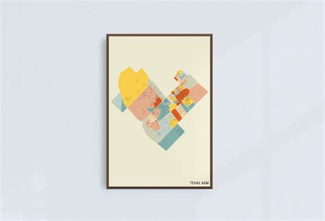 TEXAS A&M CAMPUS Map college Station, Texas Fine Art Giclee Print ...