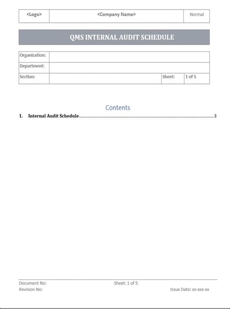 Qms Internal Audit Schedule Template 2 Templates Iso Templates And Documents Download