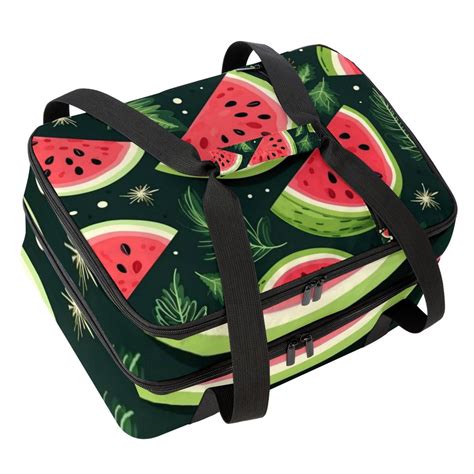 Watermelon Double Layered Insulated Lunch Bag with Two Compartments, Large Capacity, Hand-Carry ...