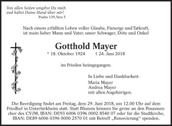 Traueranzeigen Von Gotthold Mayer Zeit Des Gedenkens De