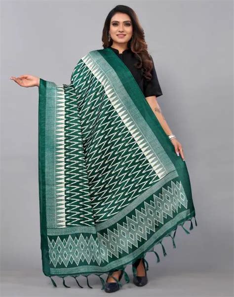 Buy Siril Women S Green Color Geometric Print Khadi Silk Dupatta Online