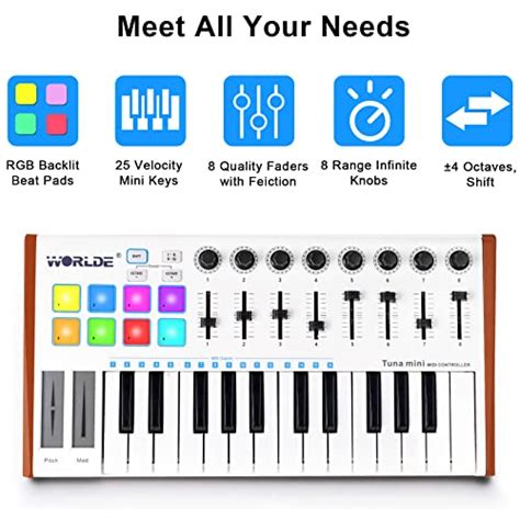 Vangoa Worlde TUNA MINI 25 Key USB MIDI Keyboard Controller With Drum