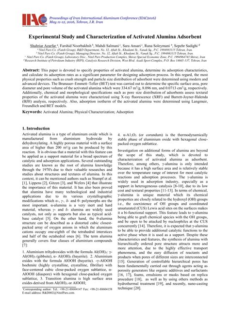 Pdf Experimental Study And Characterization Of Activated Alumina