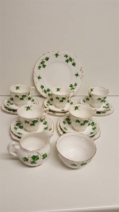 Vintage Bone China Colclough Ivy Leaf Pattern Green Ivy Tea Set Trio