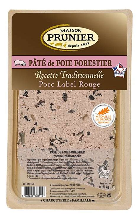 Pâté de foie forestier à l ancienne en tranche Maison Prunier 170 g