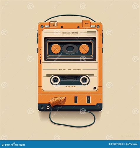 Retro Audio Cassette Player With Cable Vector Illustration In Retro Style Stock Illustration