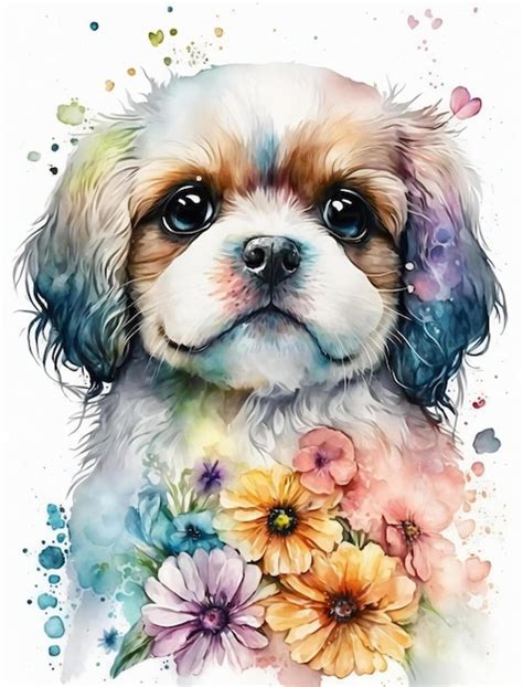 Acuarela De Un Perro Shih Tzu Foto Premium