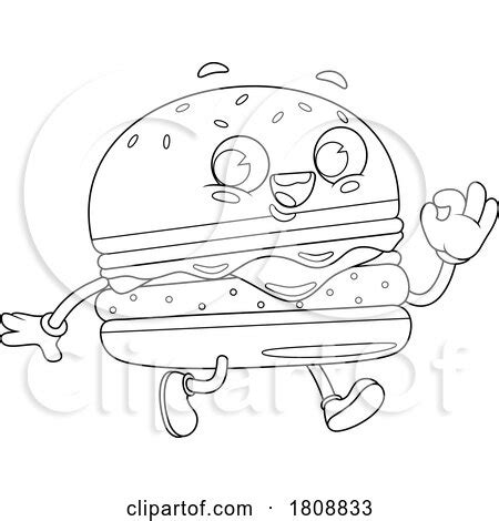 Cartoon Black And White Cheeseburger Food Mascot Character Posters Art