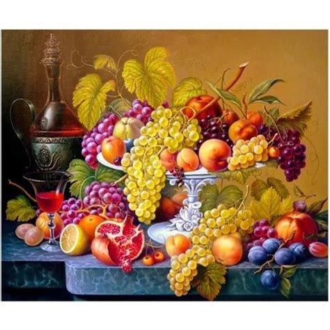 Kit De Peinture Diamant Par Numéro Raisins Fruits Cuisine 30X40Cm 5D