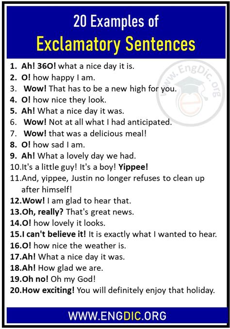 20 Examples of Exclamatory Sentences | Exclamatory sentences, Sentences, Learn english words