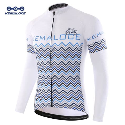 KEMALOCE Blue Cycling Jersey Long Sleeve Team Bike Shirts Summer Anti